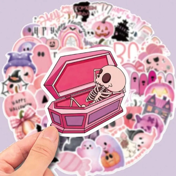 50 pink purple black Halloween vinyl stickers decor laptop mug scrapbook luggage - Picture 1 of 7